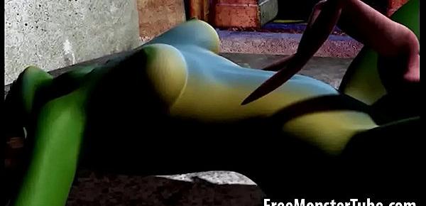  Green 3D babe gets fucked hard by an alien spider